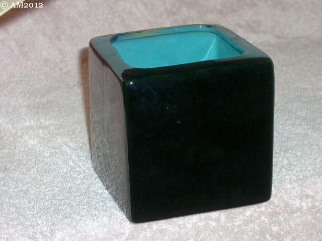 Frankoma vase box glazed black with turquoise interior